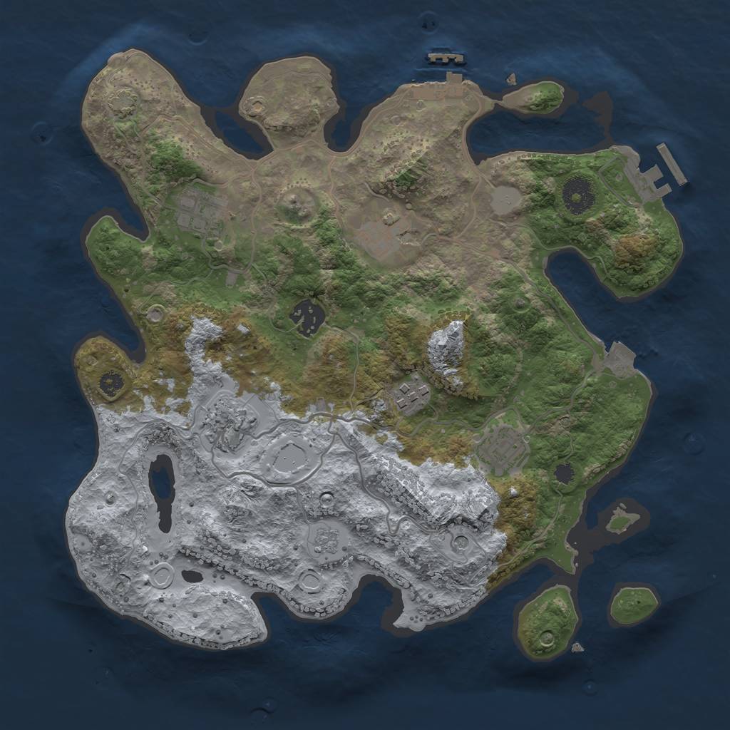 Rust Map: Procedural Map, Size: 3200, Seed: 1957122943, 14 Monuments