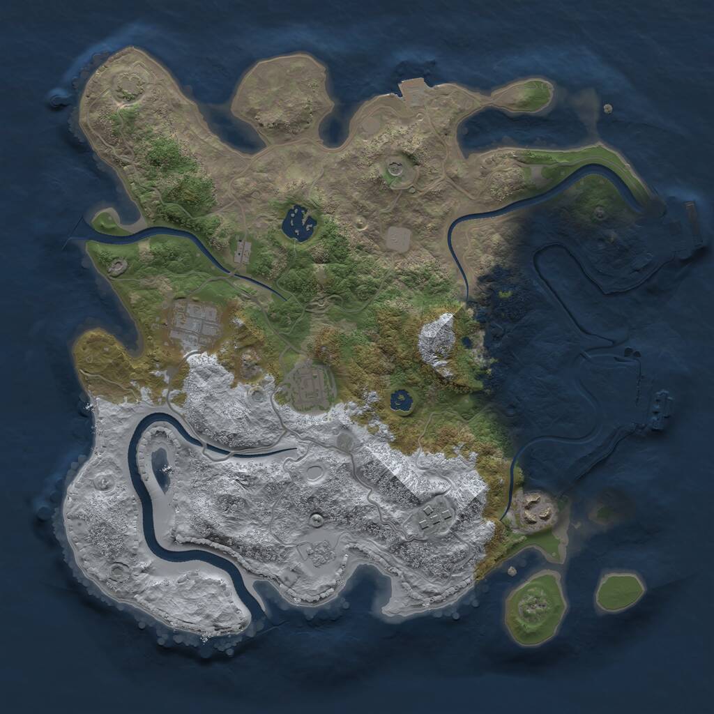 Rust Map: Procedural Map, Size: 3200, Seed: 1957122943, 11 Monuments