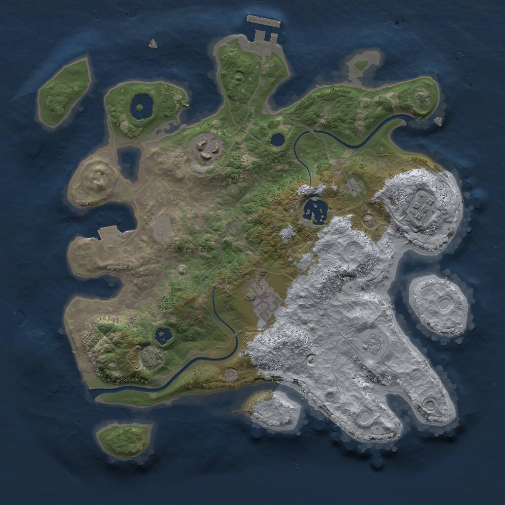 Rust Map: Procedural Map, Size: 3000, Seed: 21915, 8 Monuments