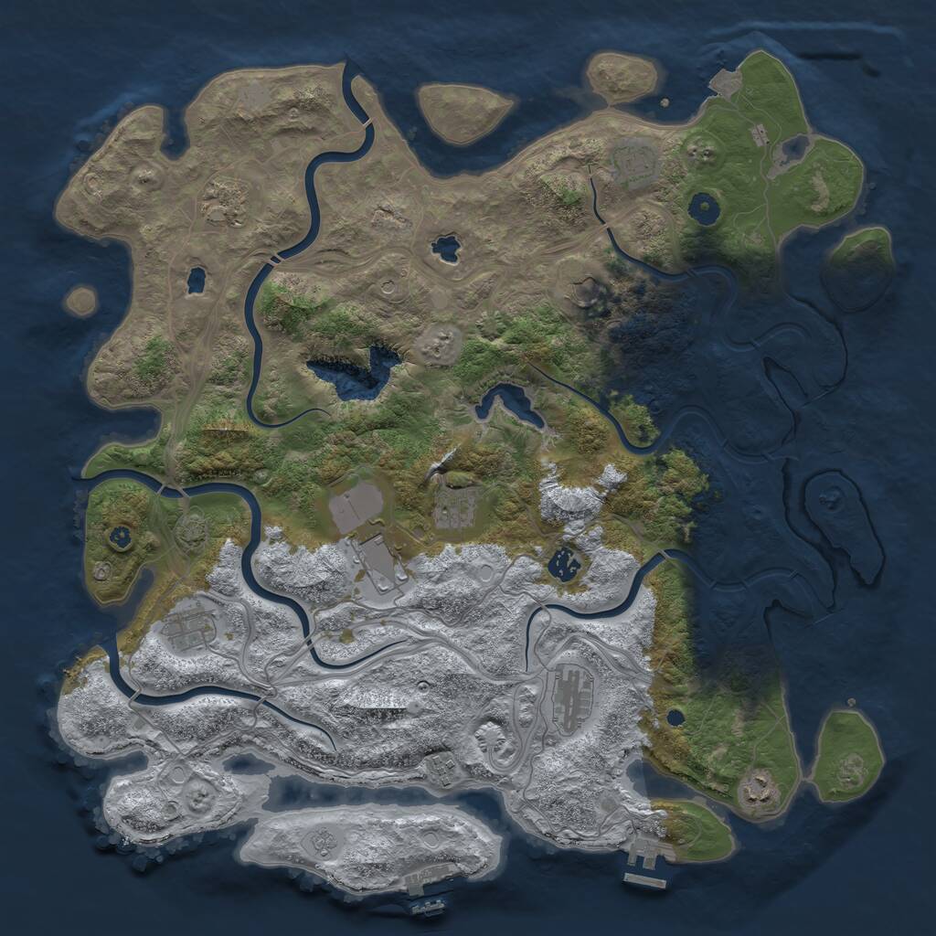 Rust Map: Procedural Map, Size: 4500, Seed: 1355768102, 16 Monuments