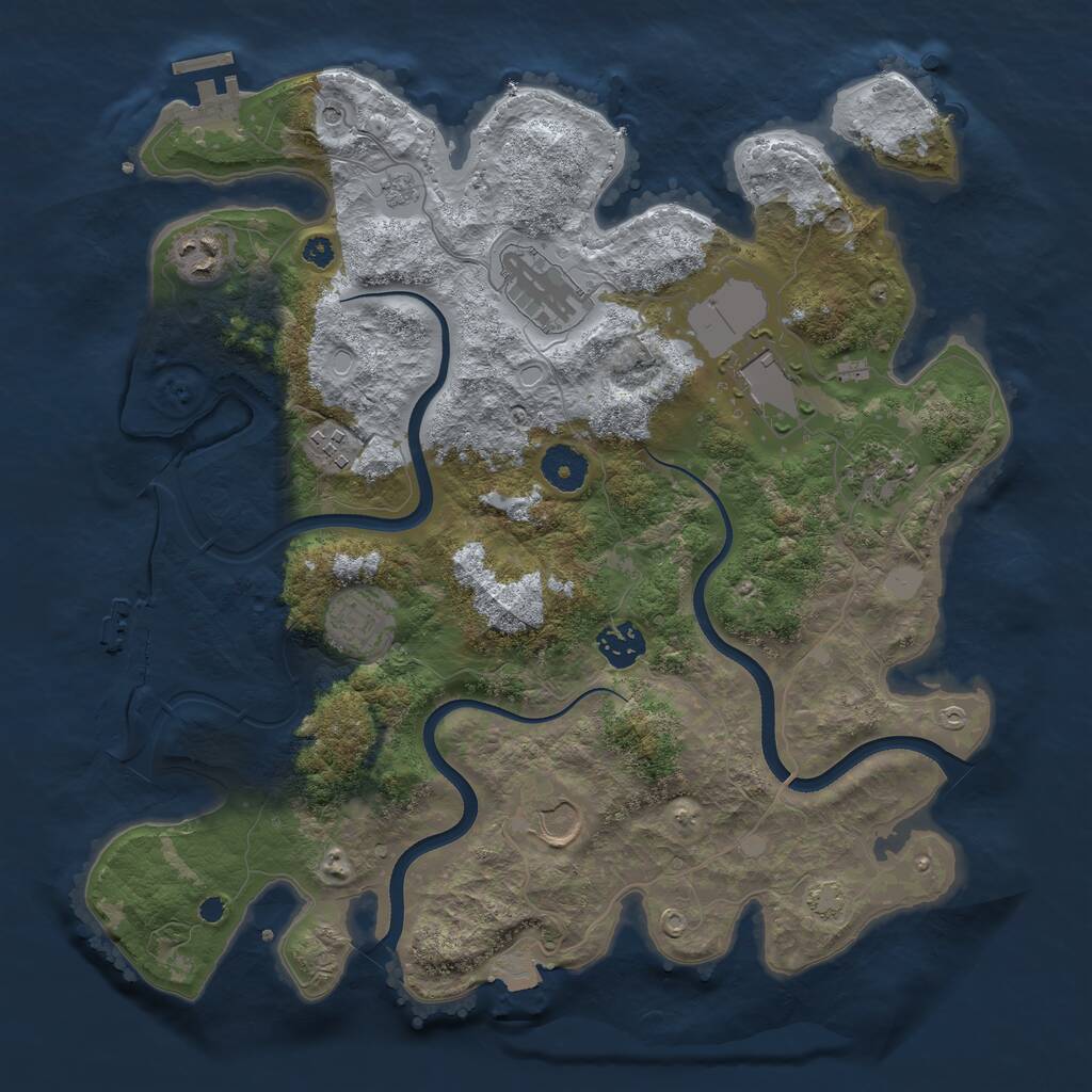 Rust Map: Procedural Map, Size: 3600, Seed: 2057869980, 14 Monuments