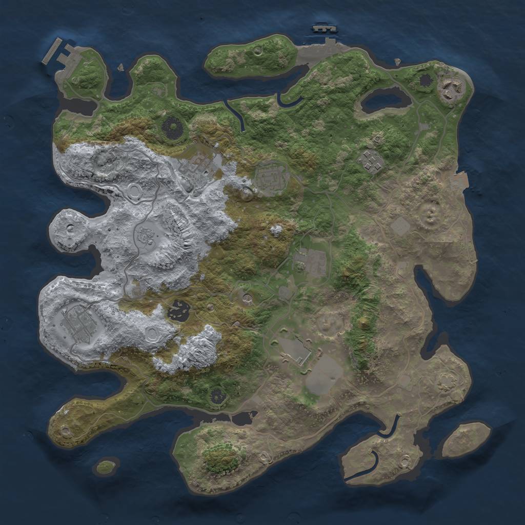 Rust Map: Procedural Map, Size: 3550, Seed: 1691511216, 16 Monuments