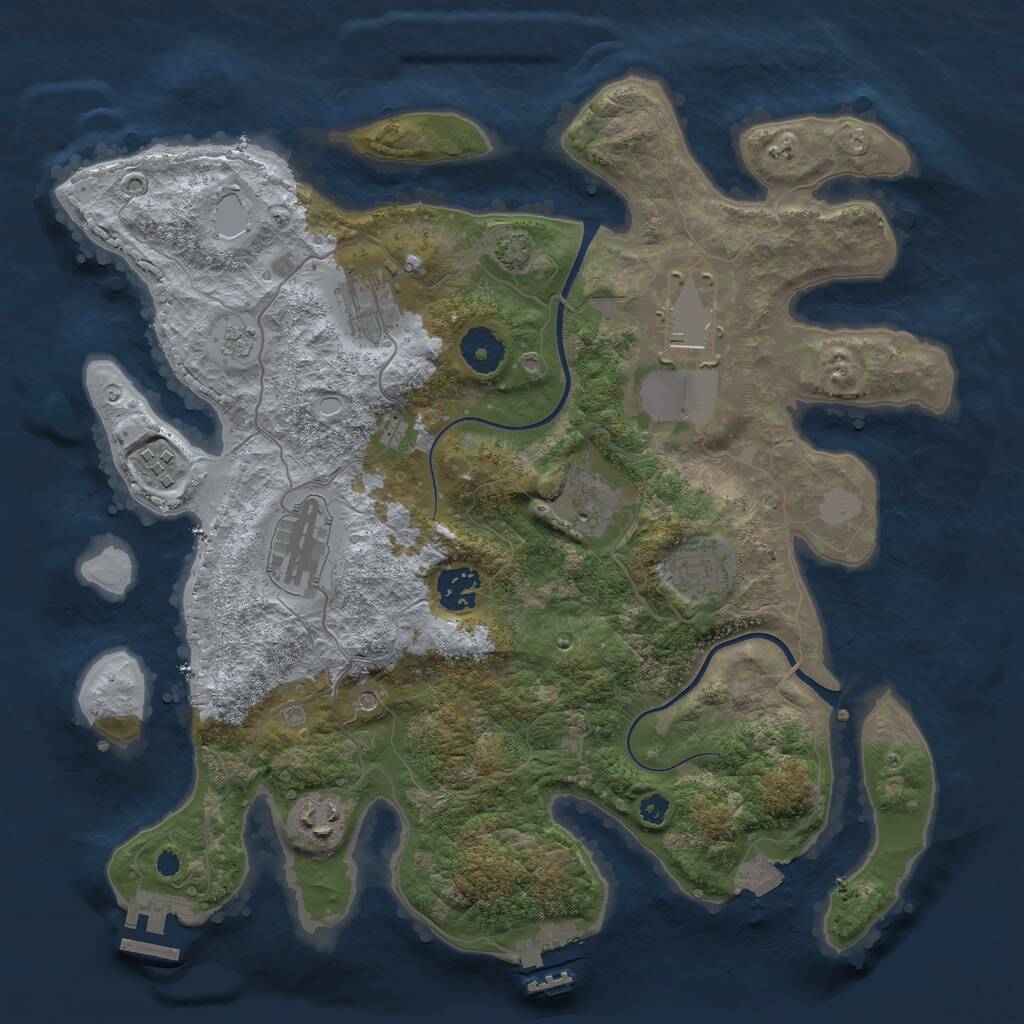 Rust Map: Procedural Map, Size: 3500, Seed: 77728487, 14 Monuments