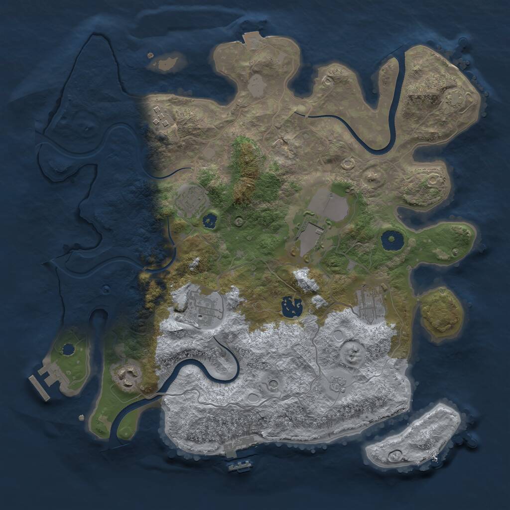 Rust Map: Procedural Map, Size: 3500, Seed: 1575652415, 13 Monuments