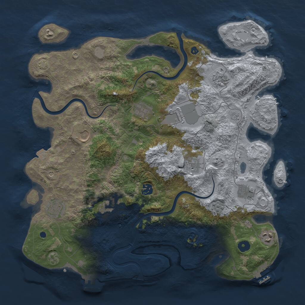 Rust Map: Procedural Map, Size: 3950, Seed: 57320841, 17 Monuments