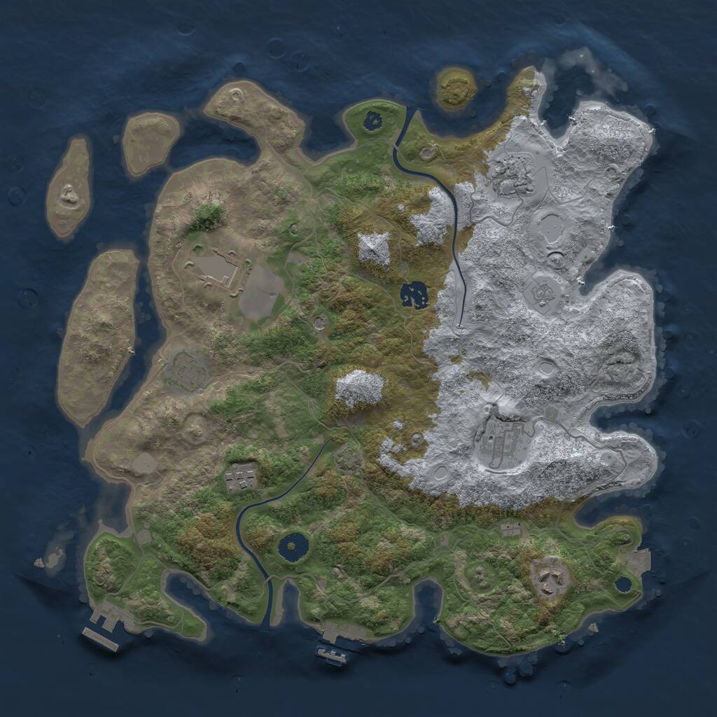 Rust Map: Procedural Map, Size: 3750, Seed: 69919591, 13 Monuments