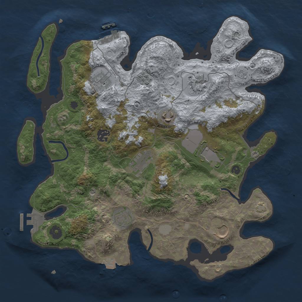 Rust Map: Procedural Map, Size: 3500, Seed: 1393223411, 17 Monuments