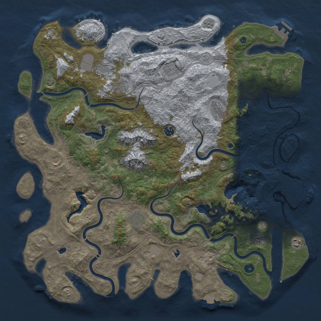 Rust Map: Procedural Map, Size: 5000, Seed: 1077597365, 16 Monuments