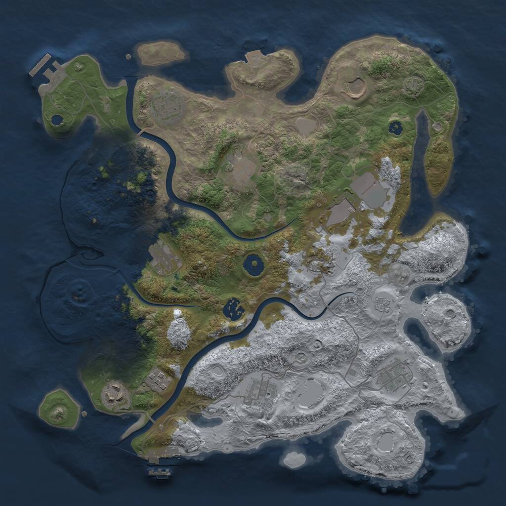 Rust Map: Procedural Map, Size: 3650, Seed: 429094745, 17 Monuments