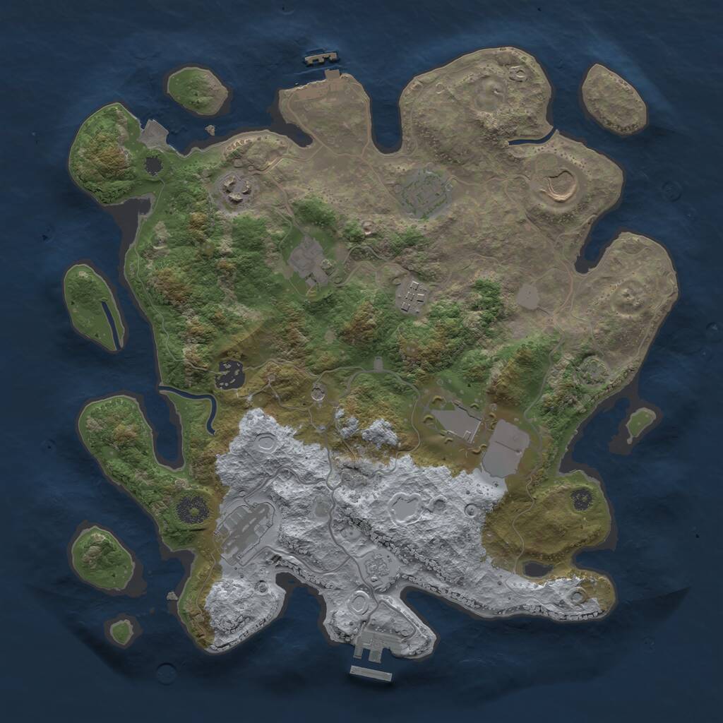 Rust Map: Procedural Map, Size: 3500, Seed: 2056534501, 14 Monuments