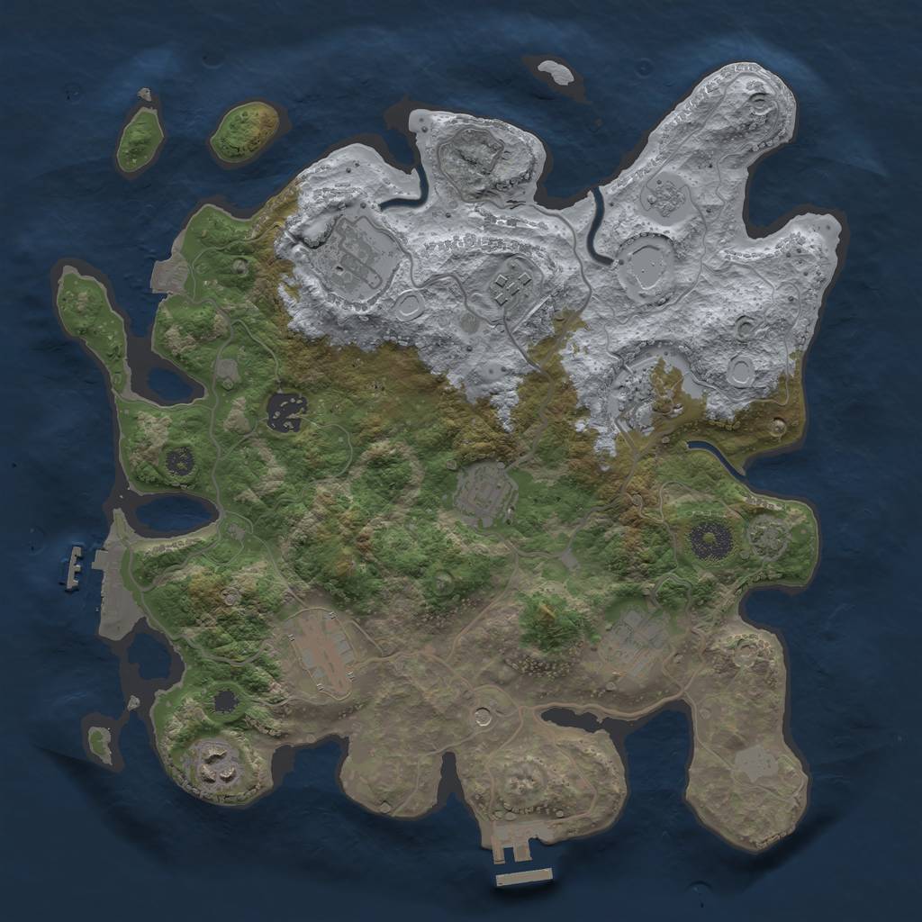 Rust Map: Procedural Map, Size: 3300, Seed: 1910865543, 16 Monuments