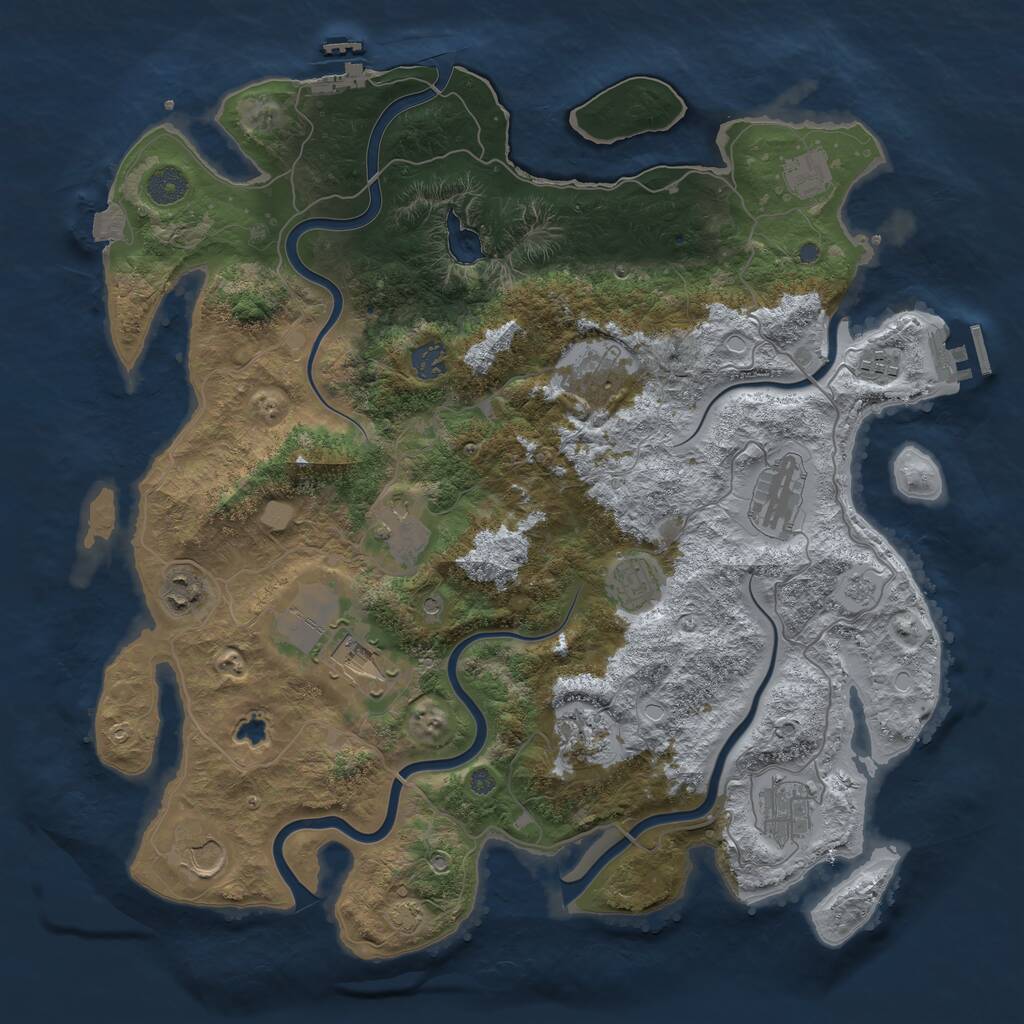 Rust Map: Procedural Map, Size: 4100, Seed: 55265487, 17 Monuments