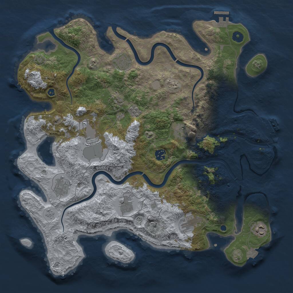 Rust Map: Procedural Map, Size: 3999, Seed: 61423725, 16 Monuments