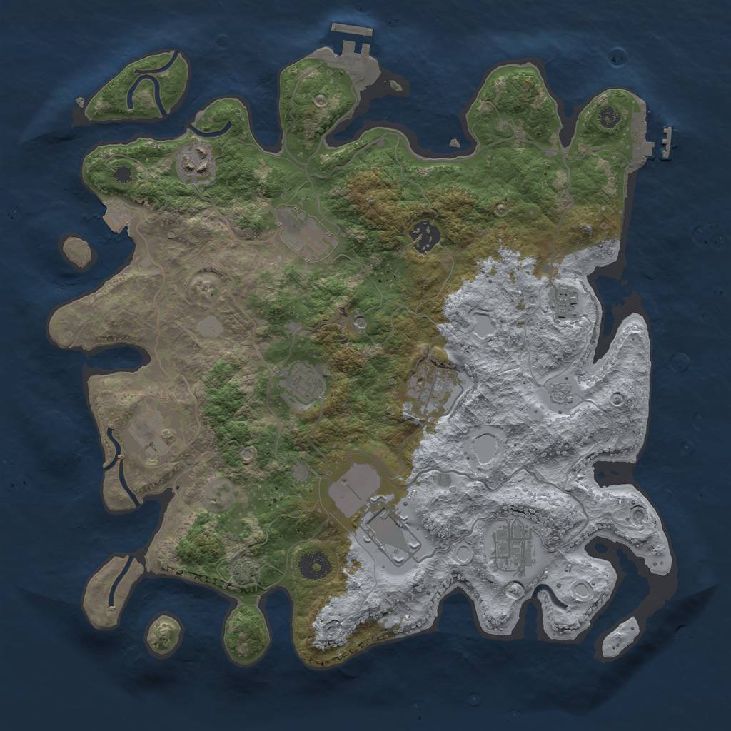Rust Map: Procedural Map, Size: 3600, Seed: 407427372, 17 Monuments
