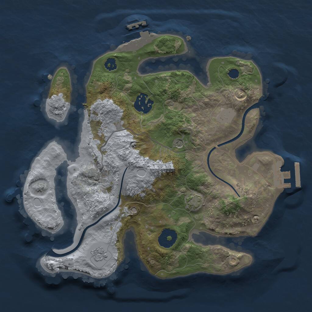 Rust Map: Procedural Map, Size: 2500, Seed: 677751287, 7 Monuments