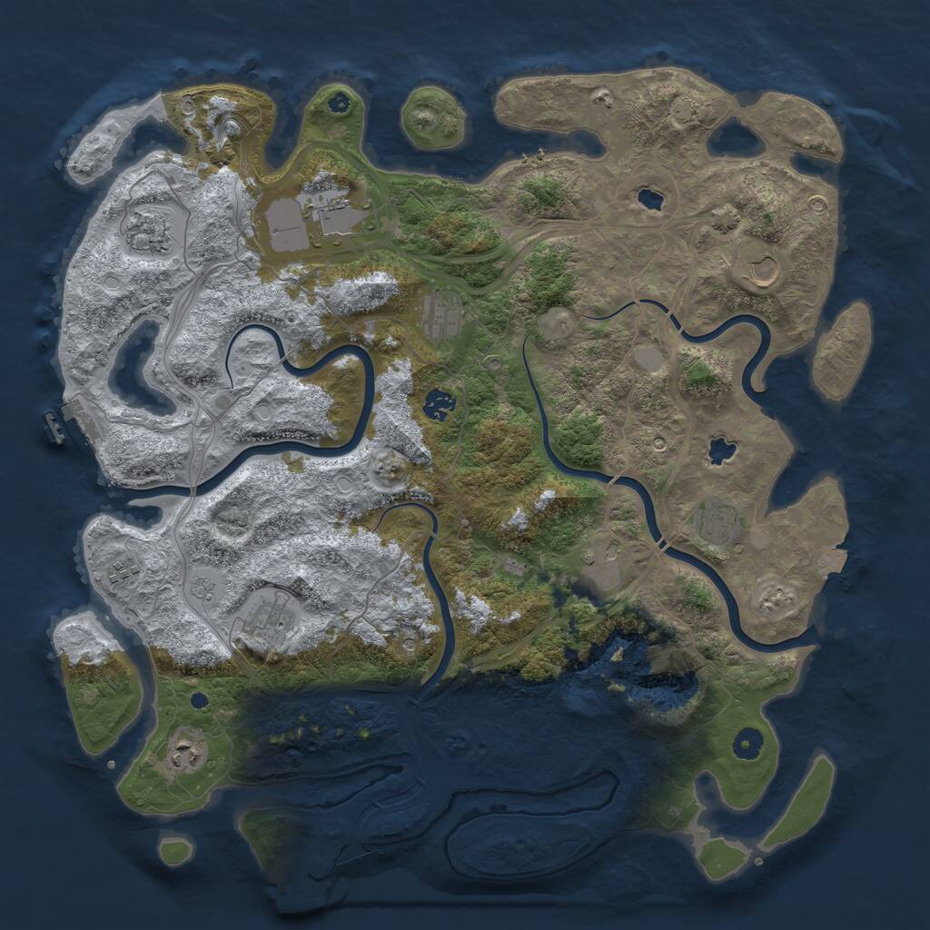 Rust Map: Procedural Map, Size: 4500, Seed: 7201986, 16 Monuments