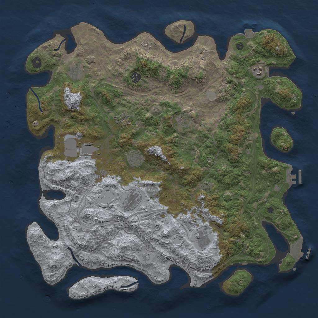 Rust Map: Procedural Map, Size: 4500, Seed: 1087149543, 18 Monuments