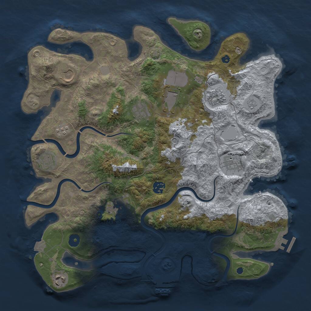 Rust Map: Procedural Map, Size: 3800, Seed: 1034950242, 16 Monuments