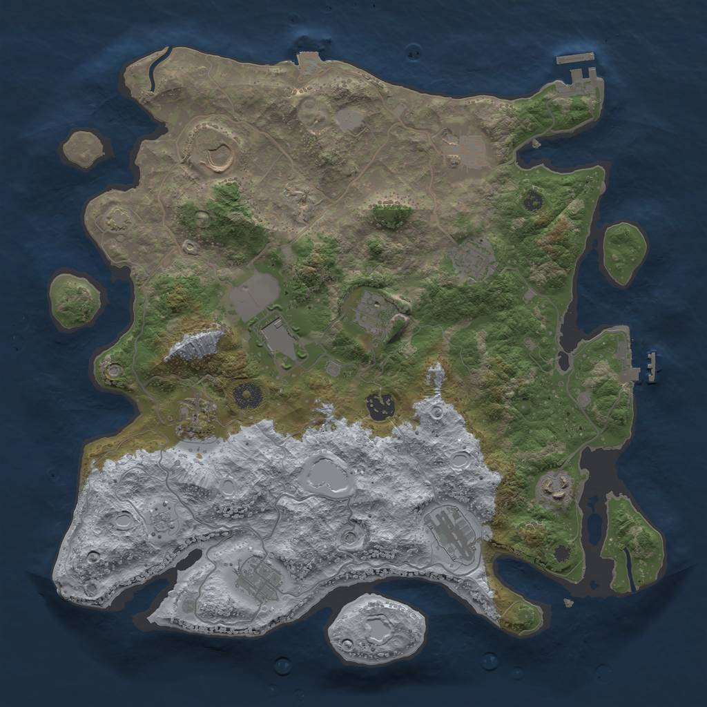 Rust Map: Procedural Map, Size: 3750, Seed: 709642, 18 Monuments