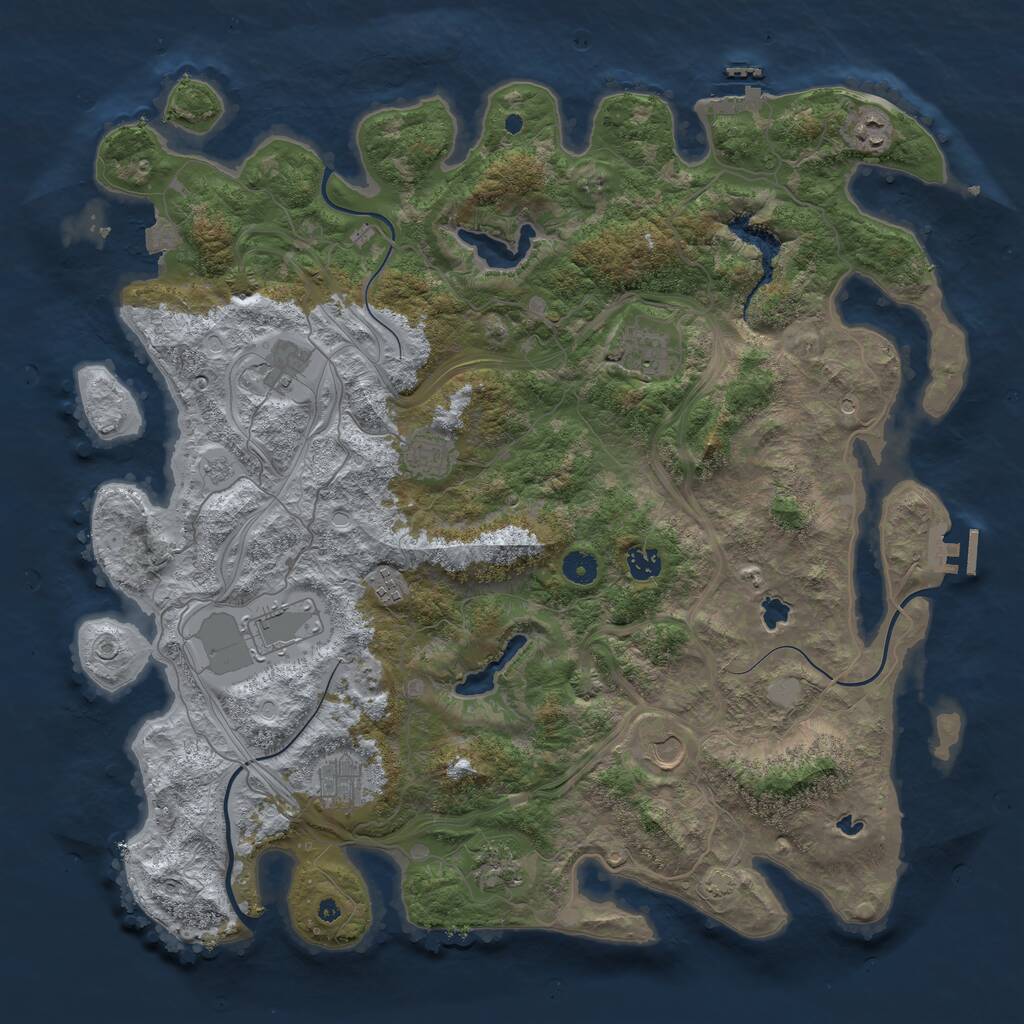 Rust Map: Procedural Map, Size: 4500, Seed: 1840367729, 16 Monuments