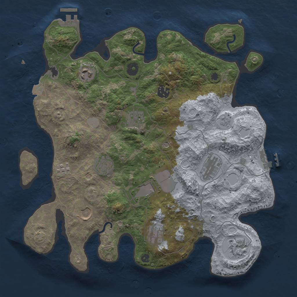 Rust Map: Procedural Map, Size: 3500, Seed: 844521985, 18 Monuments