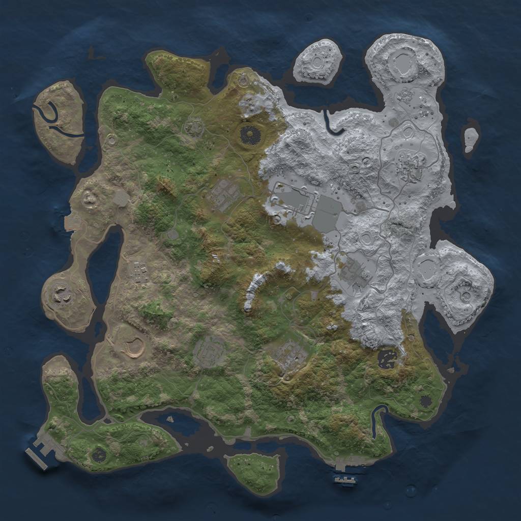 Rust Map: Procedural Map, Size: 3850, Seed: 843874506, 18 Monuments