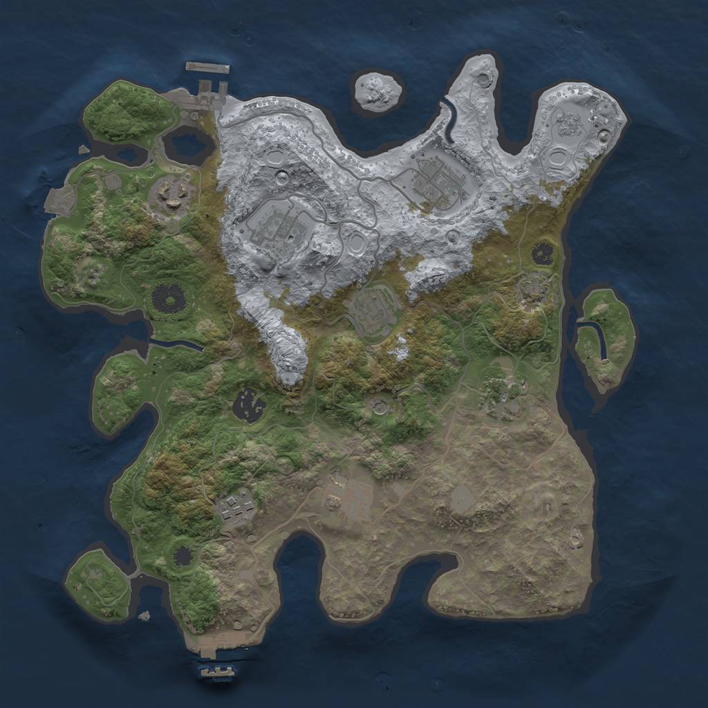 Rust Map: Procedural Map, Size: 3277, Seed: 1, 16 Monuments