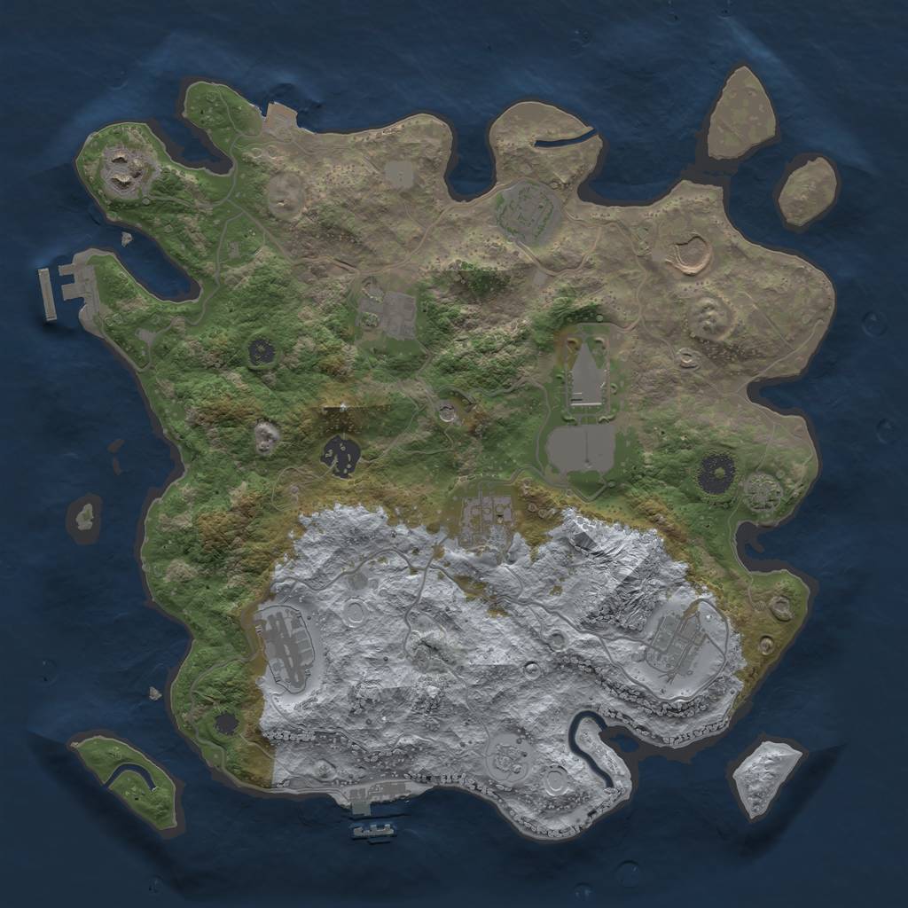 Rust Map: Procedural Map, Size: 3500, Seed: 992755629, 17 Monuments