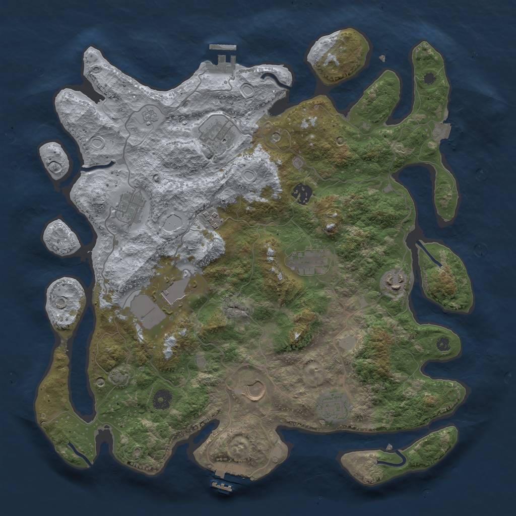 Rust Map: Procedural Map, Size: 3850, Seed: 2086507205, 17 Monuments