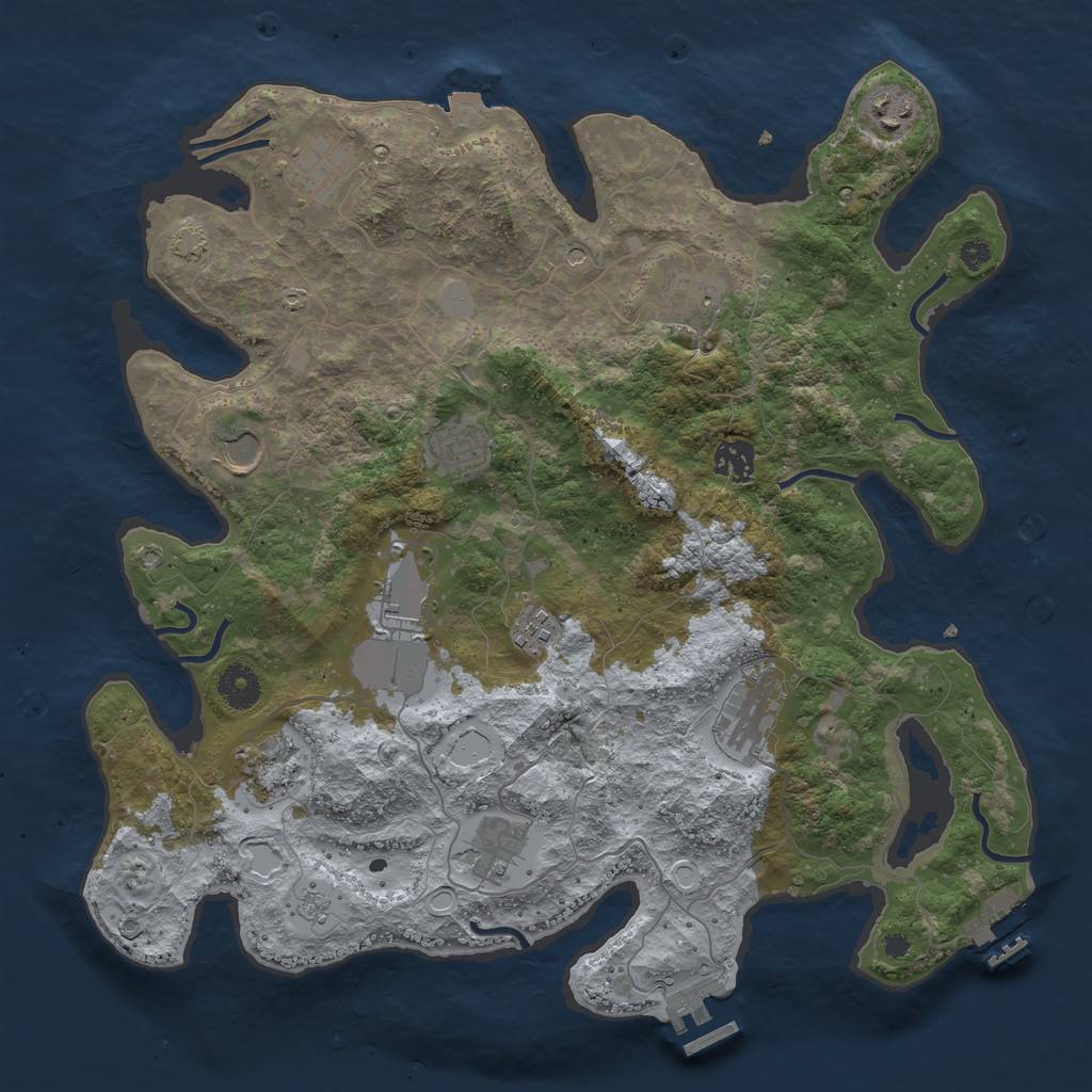 Rust Map: Procedural Map, Size: 3800, Seed: 2056837413, 19 Monuments