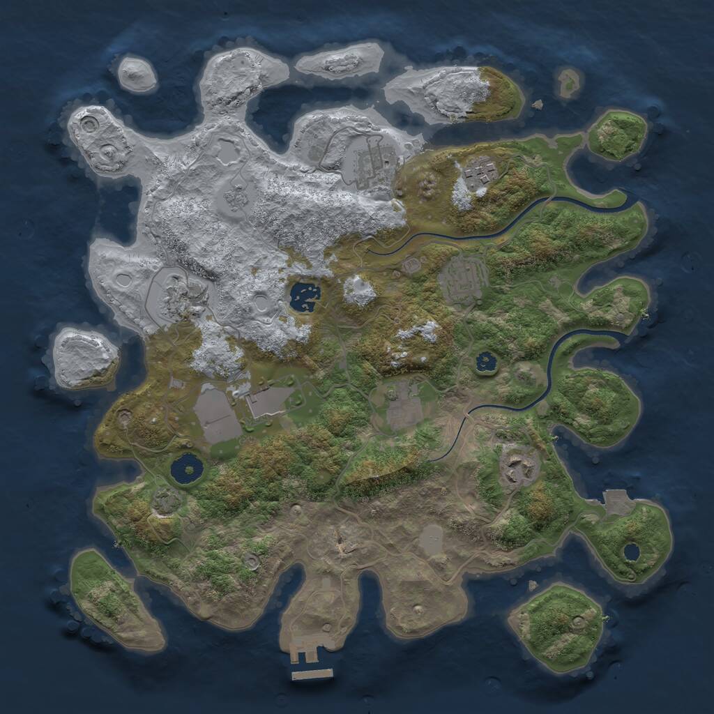 Rust Map: Procedural Map, Size: 3500, Seed: 395419437, 12 Monuments