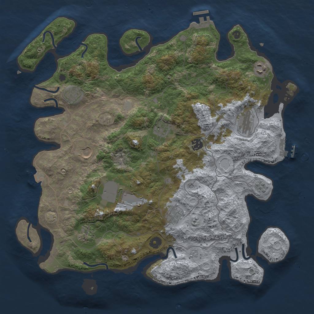 Rust Map: Procedural Map, Size: 4000, Seed: 68742, 18 Monuments