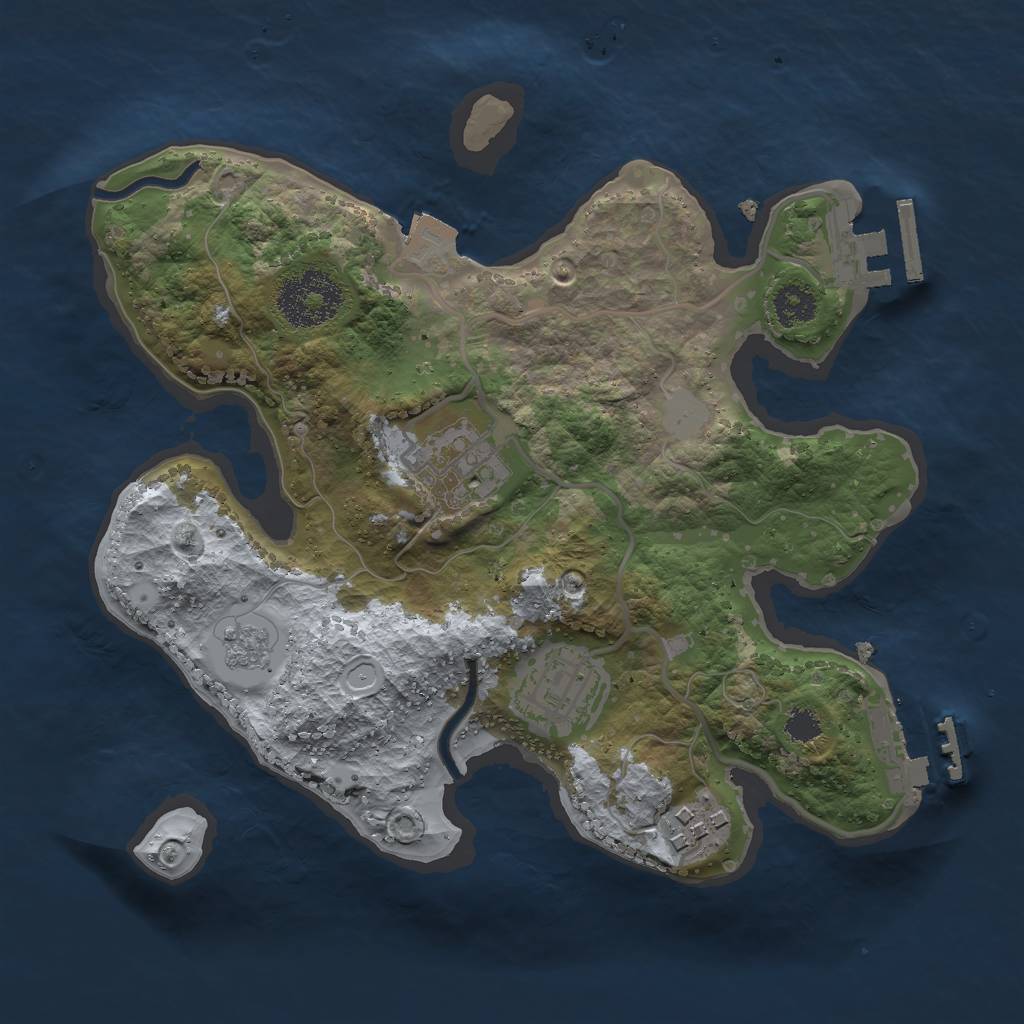 Rust Map: Procedural Map, Size: 2500, Seed: 355121013, 9 Monuments