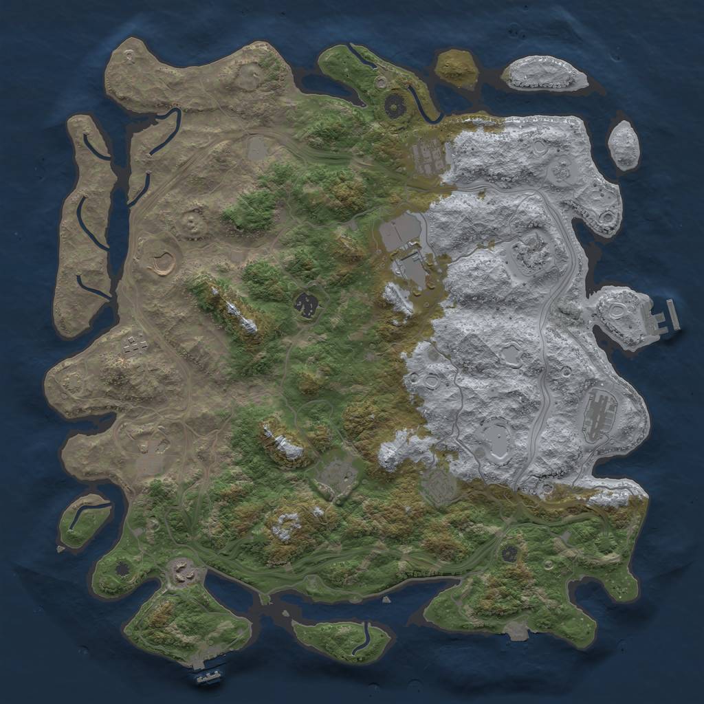 Rust Map: Procedural Map, Size: 4500, Seed: 1713297603, 19 Monuments