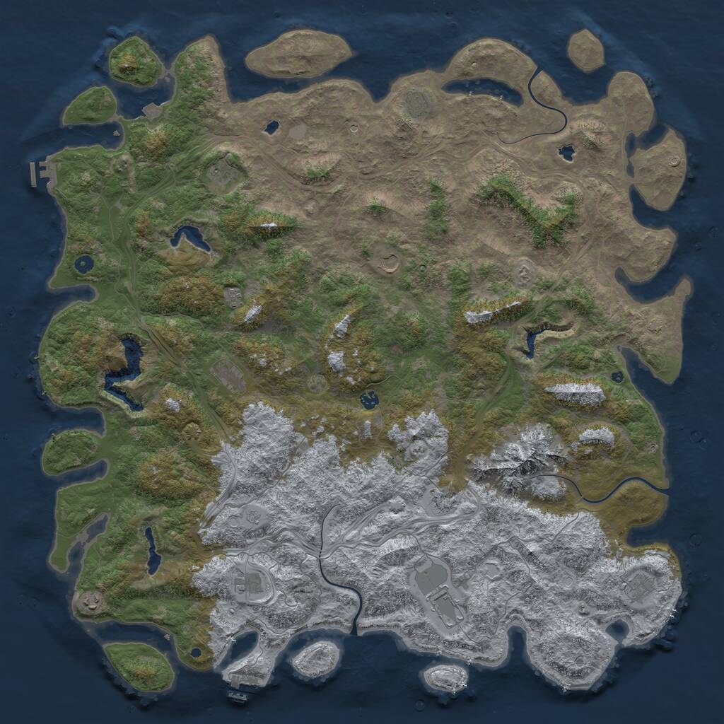 Rust Map: Procedural Map, Size: 6000, Seed: 1051891370, 17 Monuments