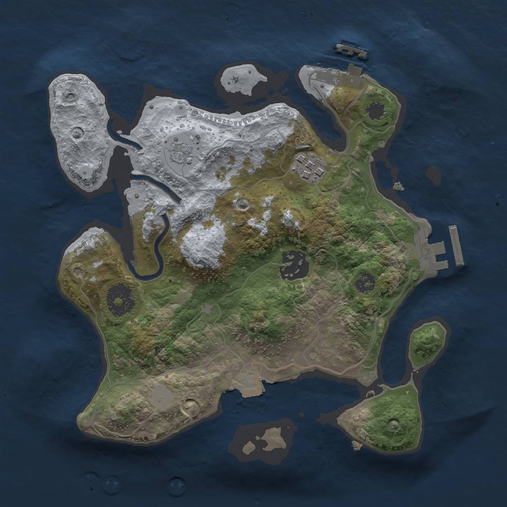 Rust Map: Procedural Map, Size: 2500, Seed: 1224670647, 8 Monuments