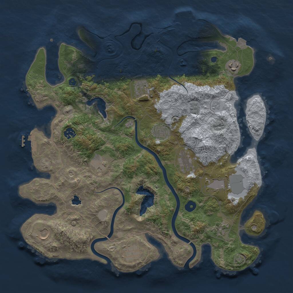 Rust Map: Procedural Map, Size: 4000, Seed: 1305744068, 17 Monuments