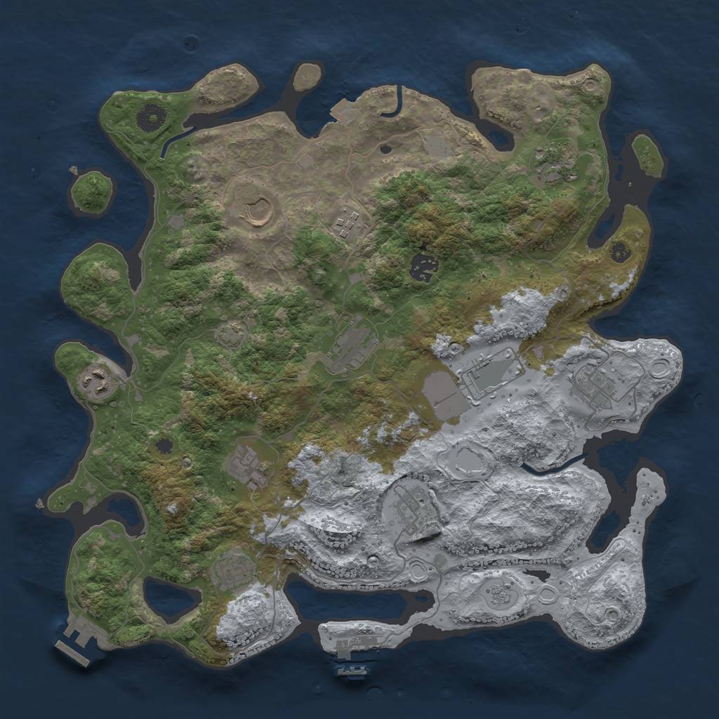 Rust Map: Procedural Map, Size: 3800, Seed: 847373351, 18 Monuments