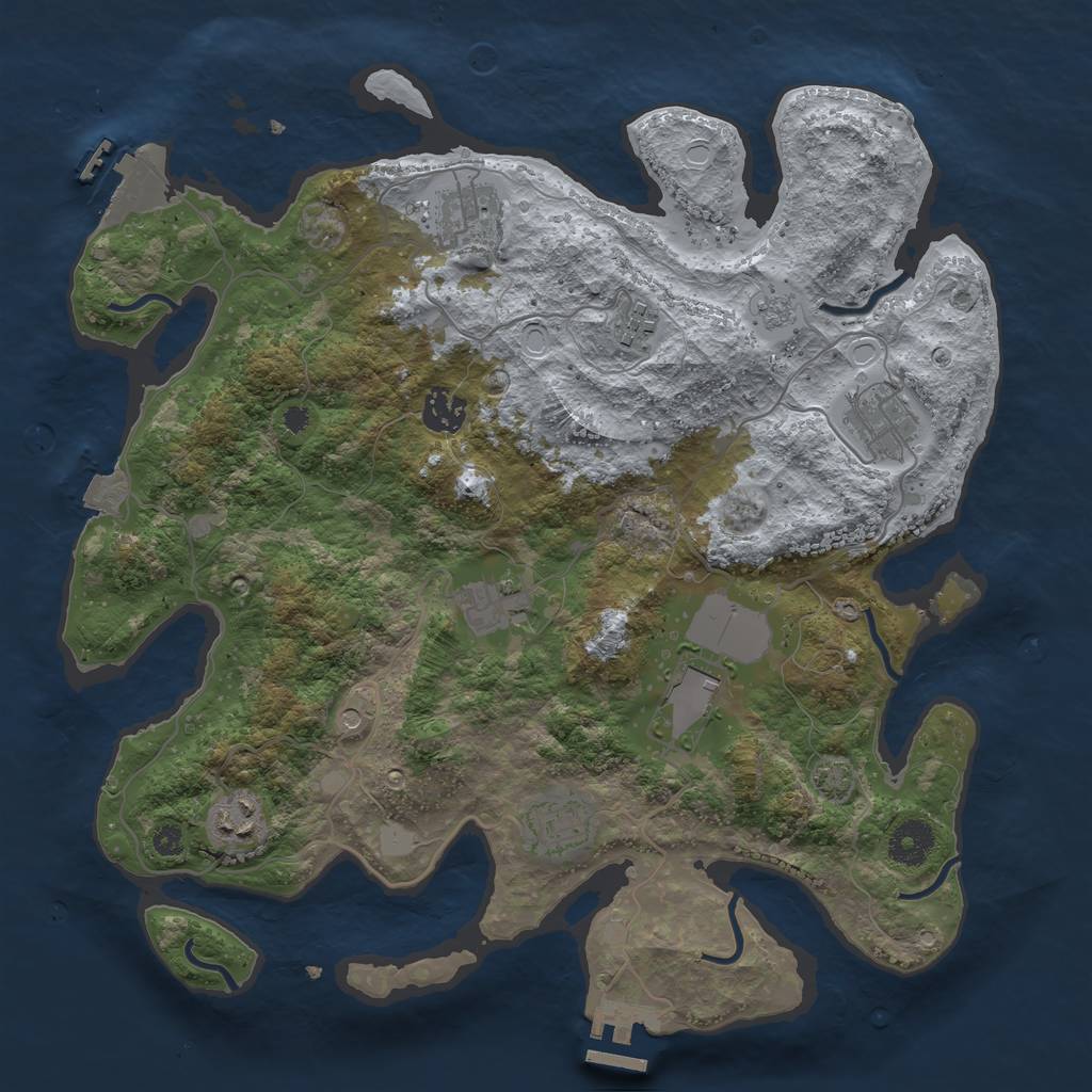 Rust Map: Procedural Map, Size: 3600, Seed: 251899264, 16 Monuments