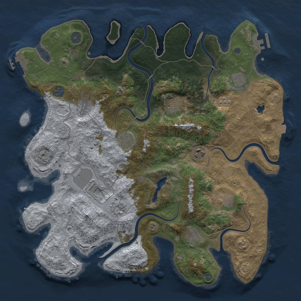 Rust Map: Procedural Map, Size: 4050, Seed: 52634322, 16 Monuments