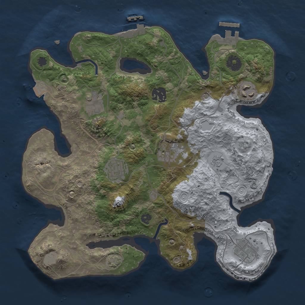 Rust Map: Procedural Map, Size: 3000, Seed: 129987657, 14 Monuments