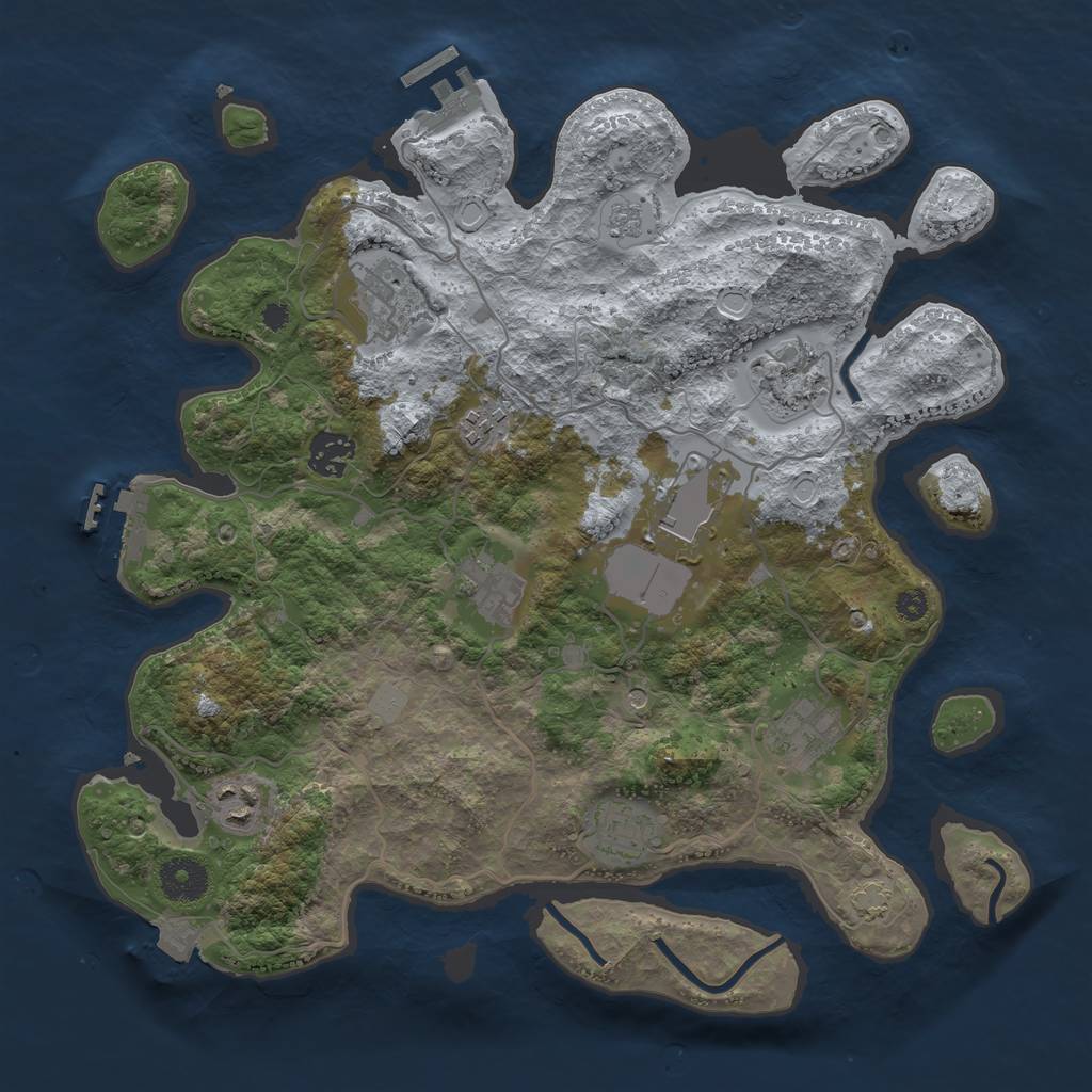 Rust Map: Procedural Map, Size: 3500, Seed: 600671457, 17 Monuments