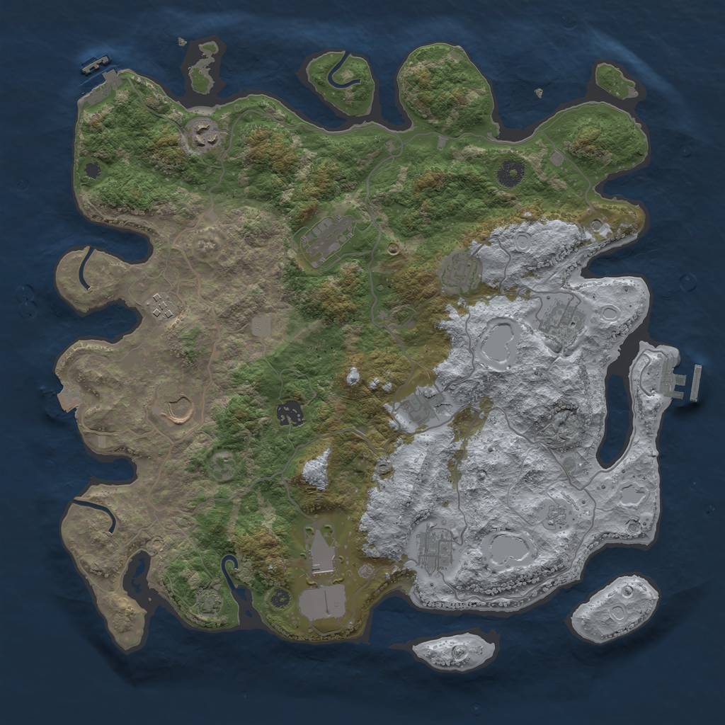Rust Map: Procedural Map, Size: 4000, Seed: 2030405060, 18 Monuments