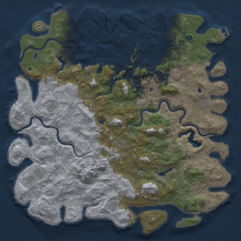Rust Map: Procedural Map, Size: 6000, Seed: 648469739, 17 Monuments