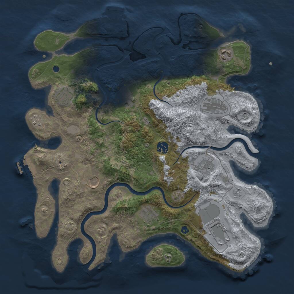Rust Map: Procedural Map, Size: 3750, Seed: 2477414, 16 Monuments