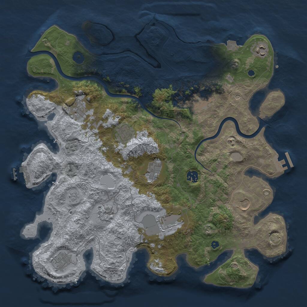Rust Map: Procedural Map, Size: 3900, Seed: 76850513, 17 Monuments