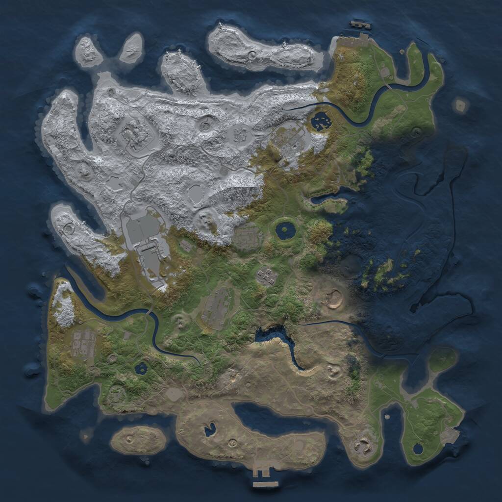 Rust Map: Procedural Map, Size: 4000, Seed: 722, 16 Monuments
