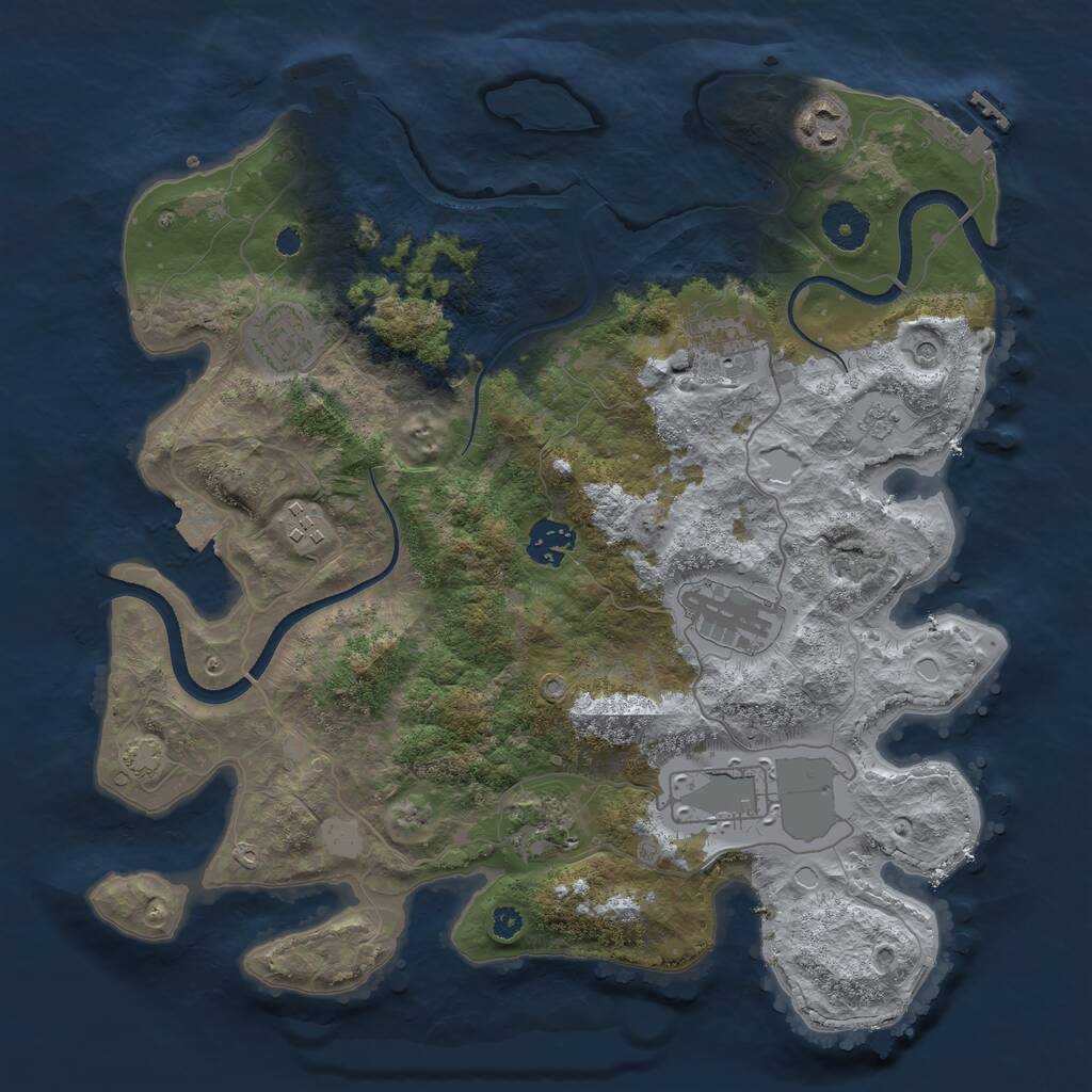 Rust Map: Procedural Map, Size: 3500, Seed: 1071847450, 14 Monuments