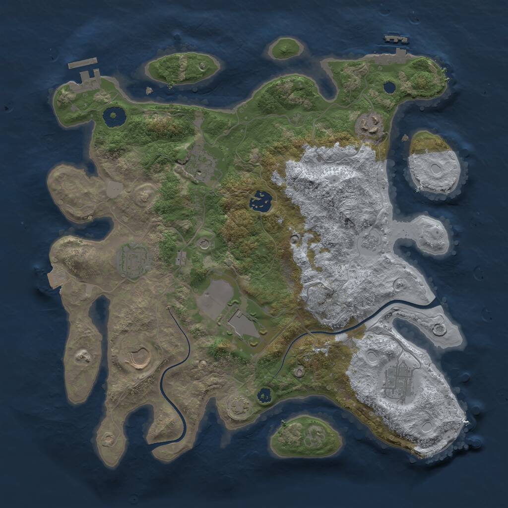 Rust Map: Procedural Map, Size: 3500, Seed: 2477414, 13 Monuments