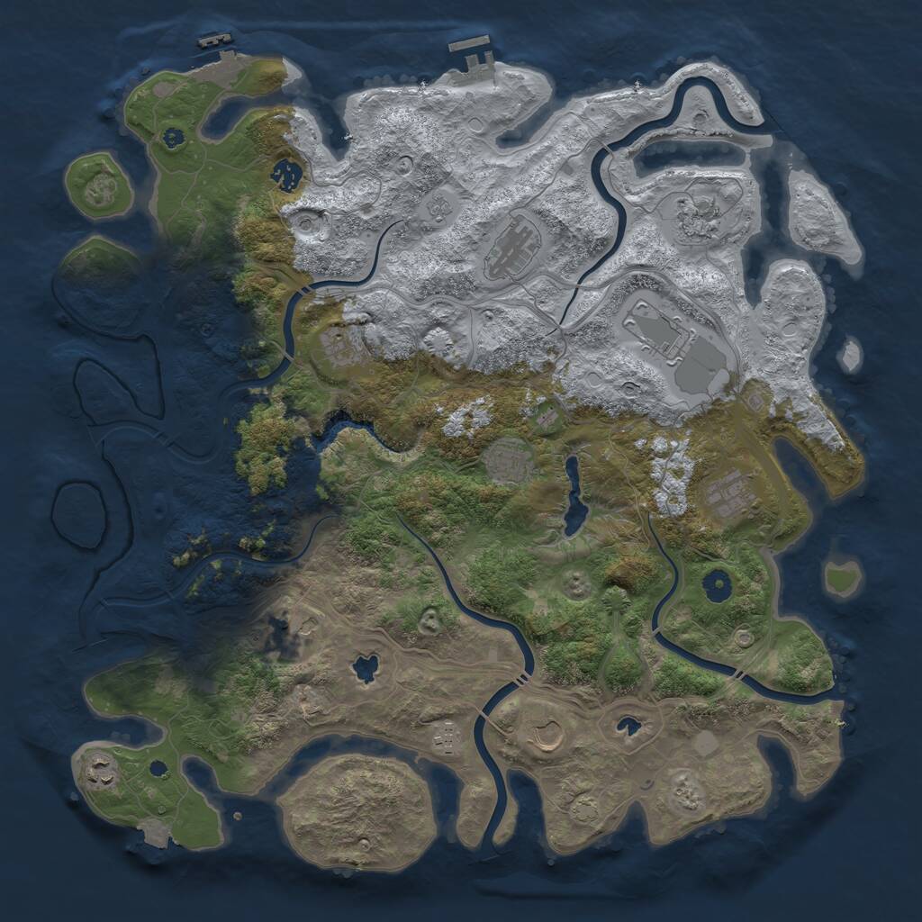 Rust Map: Procedural Map, Size: 4500, Seed: 826380839, 17 Monuments